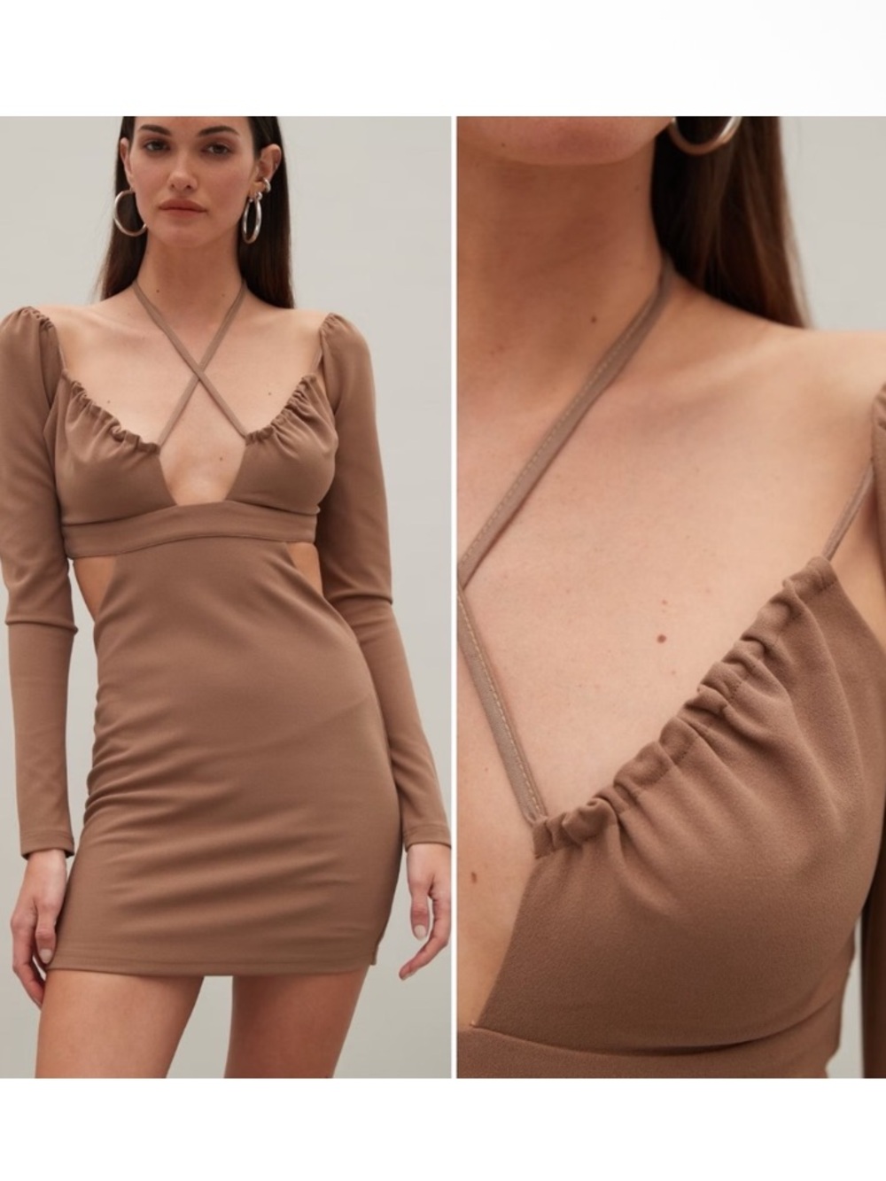 NWT ATOIR The Serpent Strappy Halter Long Sleeve Cutout Mini Dress in Lion US 8 - Picture 2 of 10